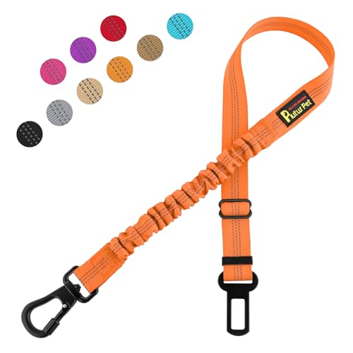 Dog Seat Belt for Car, Adjustable Harness with Elastic Bungee
