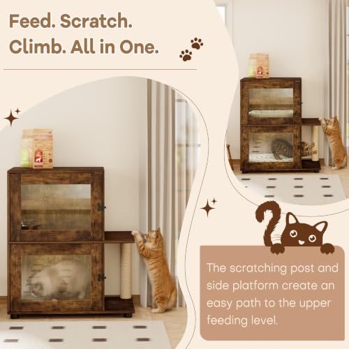 Double Dog Proof Cat Feeding Station, Wood Dog Proof Cat Feeder, Walnut - view 5