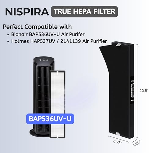 1 Set 182550 Filter Replacement Compatible with Bionaire BAP536UV-U Holmes HAP537UV / 2141139 Air Purifier, 1 HEPA 4 Pre filters - view 2