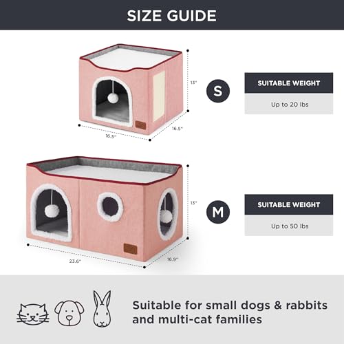 Extra Wide Cat House Bed with Fluffy Ball and Scratch Pad,Pink - view 6