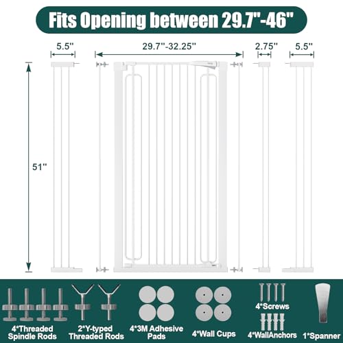 51" Extra Tall Pet Gate, 29.7"-46" Wide Adjustable Cat Gate - view 6