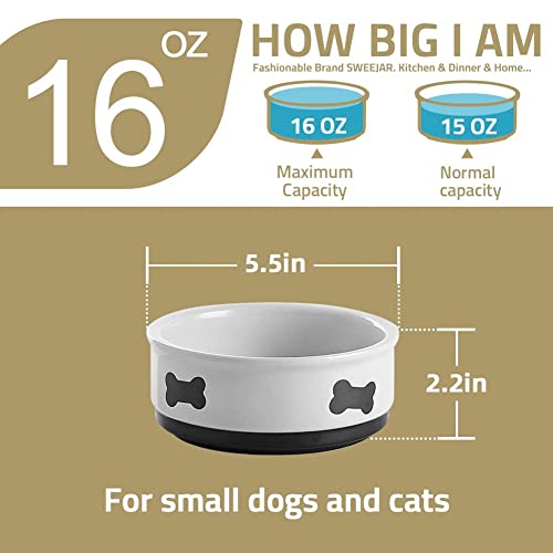Sweejar Ceramic Dog Bowls with Bone Pattern, Dog Food Dish for Small Dogs, Porcelain Pet Bowl for Water 16 Fl Oz (Beige) - view 5