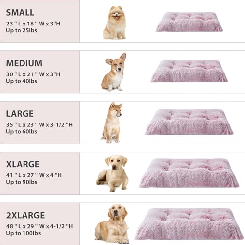 Dog Beds for Large Dogs, Plush Dog Crate Bed Fluffy Cozy Kennel Pad for Sleeping &Ease Anxiety, Washable Pet Mats with Anti-Slip Bottom for Large Medium Dogs, Pet Bed, Pink - view 4