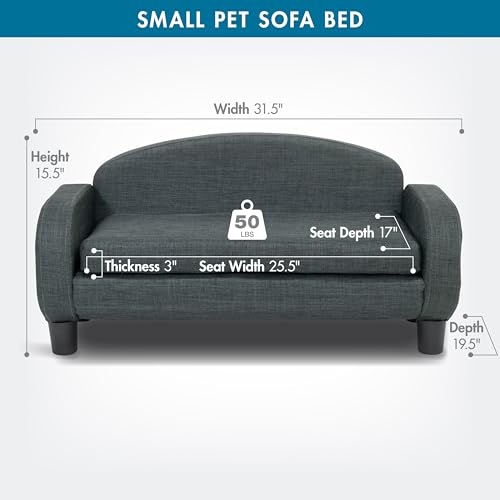 Cat Sofa Bed, Pet Couch for Indoor Cats Elevated Cat Beds with Removable Washable Mattress Cover for Kitten, Puppy or Small Animal- 31.5" Wide, Gray - view 3
