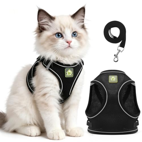 Cat Harness and Leash,Adjustable Cat Harness Escape Proof (Black-S)