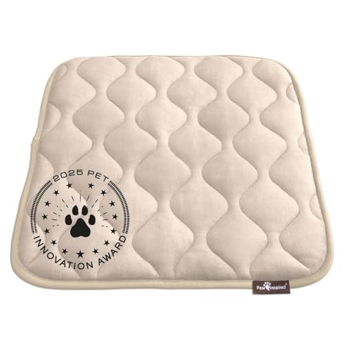 Washable Padded Crate Mats for Dogs | 23” x 17” Pad, Fits 24-inch Kennels | Leakproof, Waterproof Bottom, Plush Pet Beds (Tan)