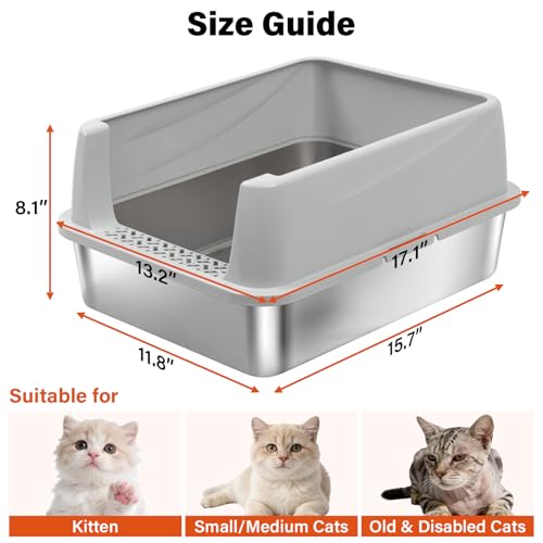 Stainless Steel Litter Box for Kitten,Metal Litter Box with Lid S - view 5