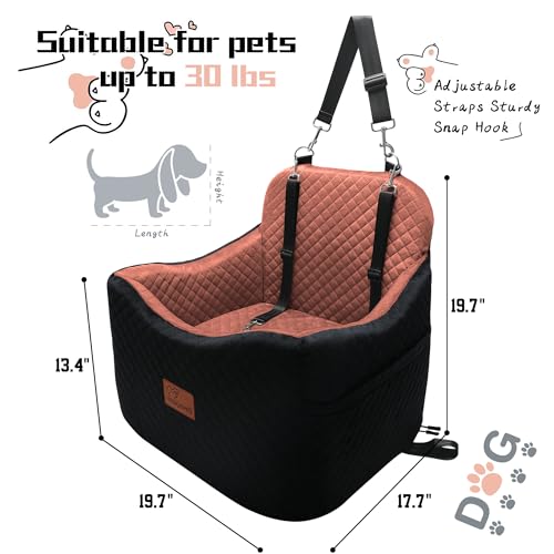 Dog Car Seat for Small/Medium Dogs,Pet Booster Seat with Harness,Memory Foam and Velvet,Safety Comfy Car Travel Pets Carrier,Interior Elevate,Washable and Detachable,Storage Pocket.(H-Black/Brown) - view 2