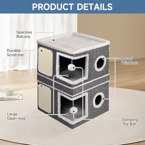 2 Story Cat House beds for Indoor Cats with Scratch Pads Grey - view 4
