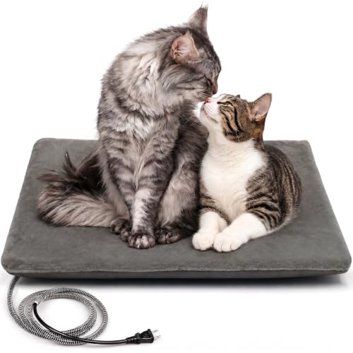 Outdoor Pet Heating Pad for Cat Dog, Heated Mat with Waterproof Cover and Automatic Temperature Control, Suitable for Cat Houses, Dog Houses, Small Beds, Porches, 20'' x 16'',Gray