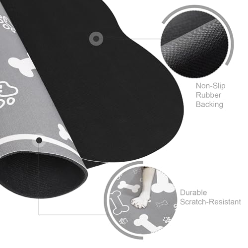 Dog Cat Food Mat,Rapid Absorbent Pet Feeding Mat, Bone Shaped Dog Placemat Water Bowl Mat with Rubber Backing,No Stains Dog Cat Food Mats Indoor, Pet Accessories Supplies 12"x18" Grey - view 3