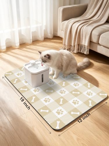 Dog Food Mat, Absorbent Pet Feeding Mat, 12" x 19", Beige Dog Paws - view 2