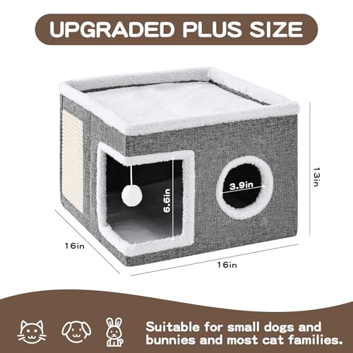 Large Cat Houses for Indoor Cats with Fluffy Ball and Scratch Pad - view 5
