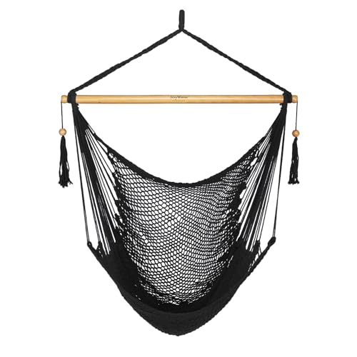 Hanging Hammock Chair, Caribbean Rope Swing Chair Wood Spreader Bar