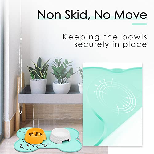 Dog Food Mat Dog Bowl Mat for Food and Water Silicone Non Spill Cat Feeding Mat Puppy Placemat Waterproof - 20.5" x 14.5", Light Green - view 5