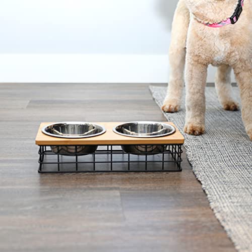 Elevated Double Pet Feeder, Removable Stainless Steel Bowls on Metal Stand, Raised Feeding Station for Pets, Dogs & Cats, Wet or Dry Food and Water - 1 Quart Bowls (32 fl. oz) - view 4