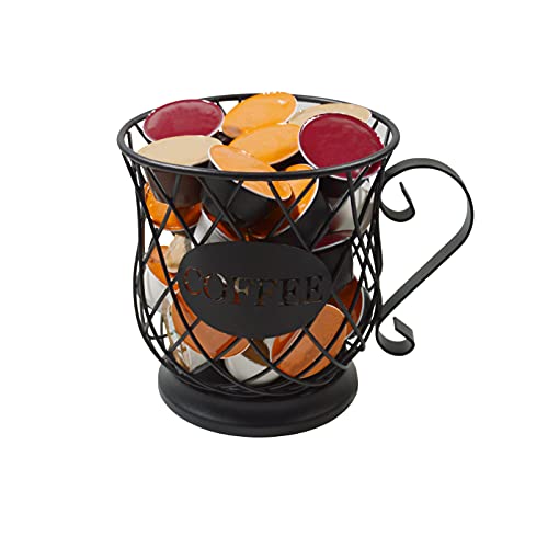 Coffee Pod Holder Mug Shape Multi Use K Cup Holder Coffee Station organizer Storage Wire Basket Food Storage for Counter Coffee Bar Black