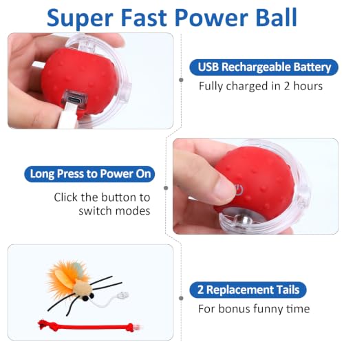 Interactive Ball Cat Toys for Indoor Cats, Auto-Rolling with Feather Tail - view 5