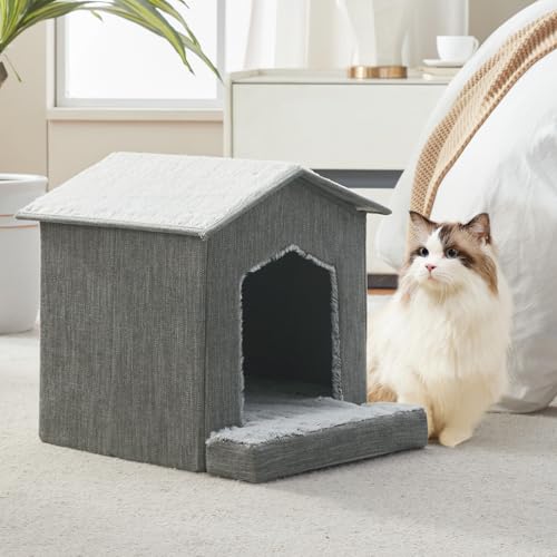 Cat Beds for Indoor Cats,Cat Houses,Cat Cave with Orthopedic Cushion,Foldable Cat Condos,Hideaway,Shelter,Gray Cat Tent for Small Dogs and Rabbit,Squirrel - view 2