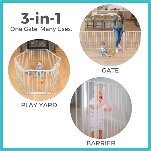 3 In 1 Metal Superyard Baby Play Yard: 6 Panel Playpen, Safety Gate, or Extra Wide Baby Fence - Encloses Up to 10 Square Feet - 30 Inches Tall - Taupe - view 2