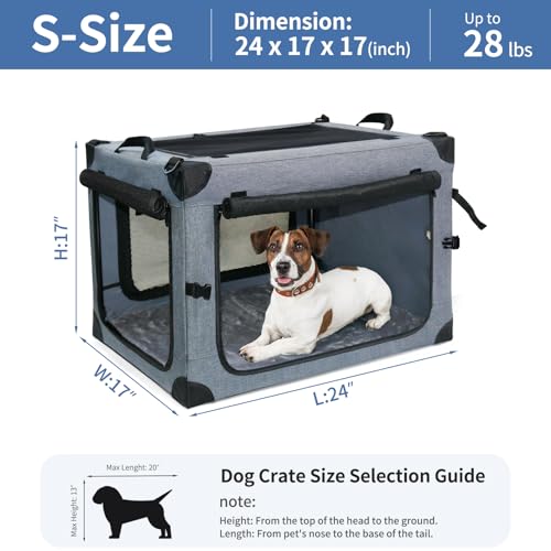 Collapsible Dog Crates for Large Dogs Portable Soft Sided Travel Dog Carrier for Indoor & Outdoor, 4-Door Foldable Pet Kennel with Durable Mesh Windows (Gray, 24.0" L x 17.0" W x 17.0") - view 6