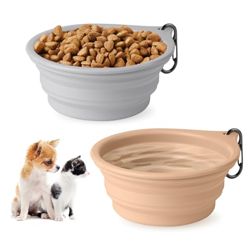 Dog Bowl Pet Travel Collapsible Bowls 2 Pack, Portable Foldable Cats Dogs Water Dish Puppy Bowl for Walking Parking Traveling, Silicone One-Piece Molded Rim No Fall Off or Crack BPA Free