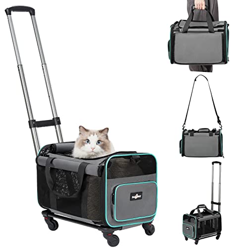 Pet Carrier with Wheels, Durable Airline Approved Cat Crate, Foldable Rolling Dog Carrier, Rolling Bag for Cat &Dog, Use for Travel, Outdoor, Vet Visits, Camping, Indoor.