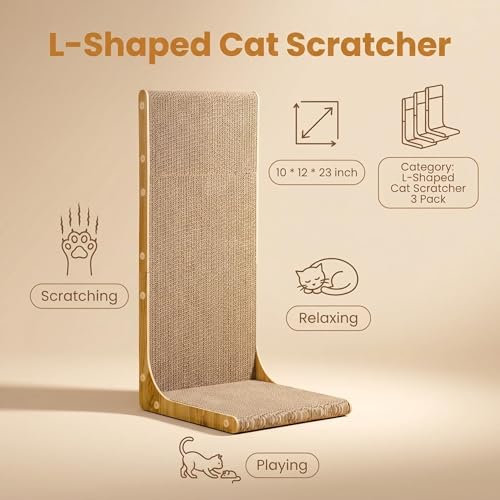 3-Pack Cardboard Cat Scratcher for Indoor Cats, 23 Inch L Shaped Vertical Cat Scratching Post, Cat Scratching Board for Wall and Couch, Large - view 4