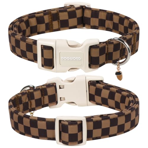 Brown Checked Dog Collar, Autumn Plaid Dog Collar,Western Grid Dogs Collars for Small Medium Dogs, Neck 11-16 inches - view 2