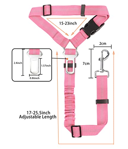 YAOHDAO Dog Seat Belt Harness for Car, Restraint Adjustable with Elastic Bungee Buffer Headrest for Vehicle, 360 Degree Swivel Nylon Pet Safety Seat Belts Heavy Duty Car Harness for Dogs (Pink) - view 5