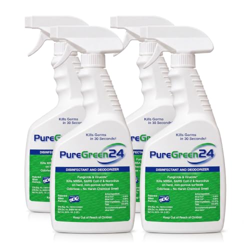 PureGreen24 Disinfectant Spray - Kills COVID-19 Norovirus RSV - 4-32oz