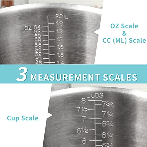 Measuring Cup, [Upgraded, 3 Measurement Scales, Including Cup Scale, ML Scale, Ounce Scale], Newness Stainless Steel Measuring Cup with Marking with Handle, 64 Ounces (2.0 Liter, 8 Cup) (Pack of 2) - view 2