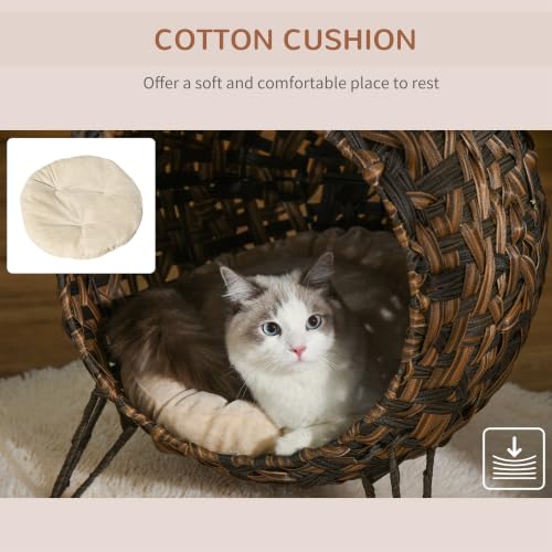 20.5" Weaved Cat Bed with Cushion, Brown - view 4