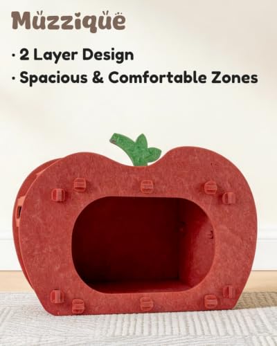 Cat Cave Bed for Indoor Cats, Red Apple Cat Hideaway House, with Perch&Toys - view 5