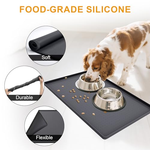 Pet Food Mat Waterproof Dog Mat 24”x16” Large – 0.5” inch Raised Edge,Cat Silicone Feeding Placemat Water Bowl Tray for Floors, Nonslip Washable Dog Mat for Food and Water - view 4