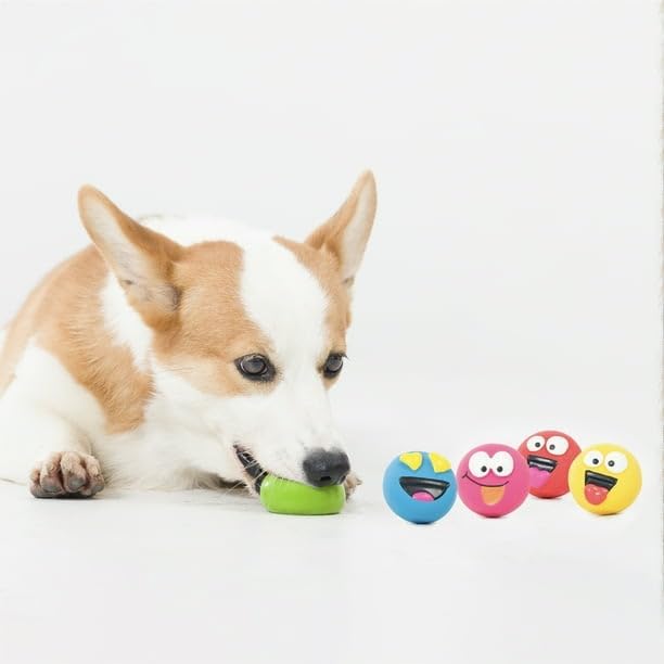 5pk Emoticon Latex Dog Toy, Provides A Comforting Squeak That Dogs Will Enjoy, Made of Natural Latex, It Squeaks When Squeezed! - view 3