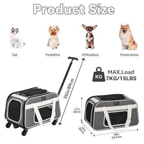 Cat Carrier with Wheels, Removable Spinner Wheels, Up to 13 lb - view 2