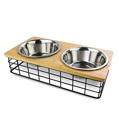 Elevated Double Pet Feeder, Removable Stainless Steel Bowls on Metal Stand, Raised Feeding Station for Pets, Dogs & Cats, Wet or Dry Food and Water - 1 Quart Bowls (32 fl. oz) - view 2