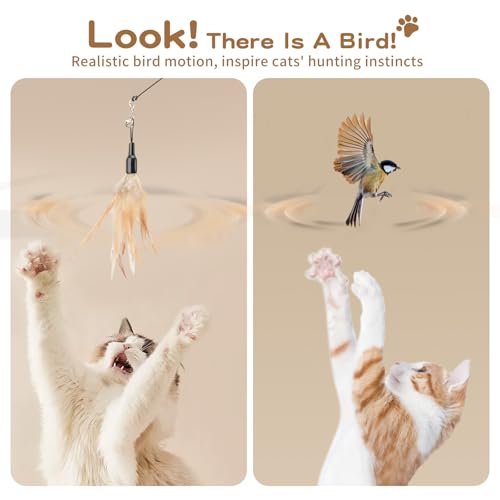 Cat Feather Wand Interactive Toy, 2 Feathers + 1 Wand with Bell - view 4