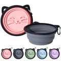 2Pack Silicone Collapsible Dog Bowls, Cute Pet Ear Shape and Cat Graphic Travel Water Bowl Full of Pet Atmosphere 25oz Portable Feeder for Small Large Dog Walking Hiking Camping (Pink and Grey)