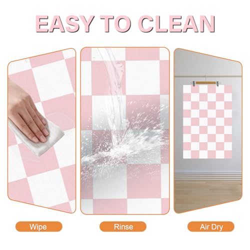 Cat Food Mat - 12"x 20" Cat Dog Mats for Food and Water Bowl, Checkered Pet Placemat Feeding Mat, Non-Slip Under Pet Bowls Mats for Messy Drinkers, Pink & White - view 5