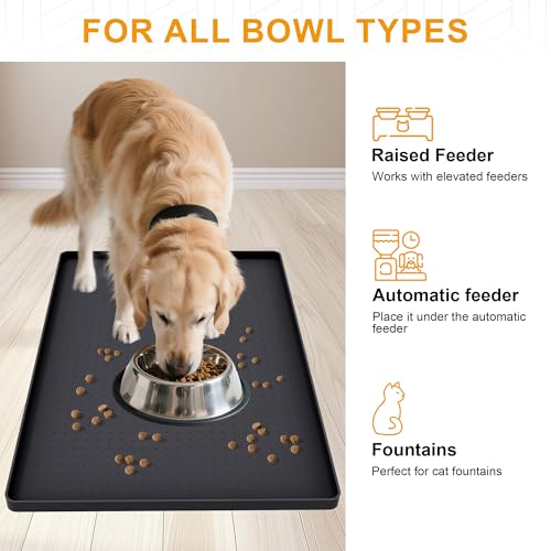 Pet Food Mat Waterproof Dog Mat 24”x16” Large – 0.5” inch Raised Edge,Cat Silicone Feeding Placemat Water Bowl Tray for Floors, Nonslip Washable Dog Mat for Food and Water - view 6
