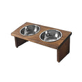 Elevated Cat Bowls, Wooden Raised Cat Bowl Stand with 2 Stainless Steel Bowls, 14.56 x 7 Inch Pet Feeding Station, Double Food and Water Bowls for Cats and Small Dogs