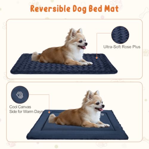 Dog Crate Pad for 30"x20" Dog Crate, Plush/Canvas Navy - view 3
