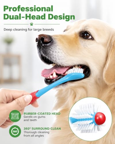 Pet Toothbrush Set for Medium Large Dogs, Extra Long Double-Ended Dog Toothbrush with 360° Brush, Soft Bristle Dental Care Kit with Finger Brushes, Pet Teeth Cleaning Supplies 10 Pack (Multicolor) - view 2
