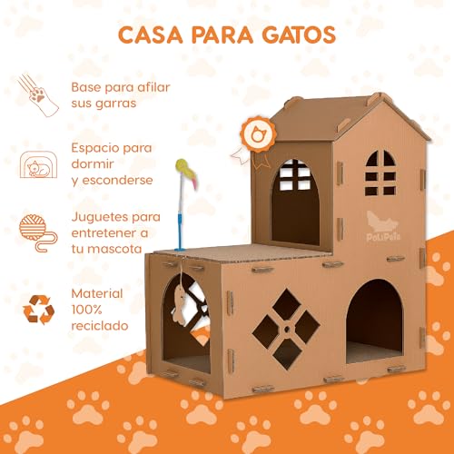 Polipets Cat Scratching House-Shaped Double-Story, Scratching Pad Made of Recyclable Corrugated Cardboard, Claw Sharpener Toy for Cats, Scratching Post, Cardboard Brown 31 x27x 18in - view 3