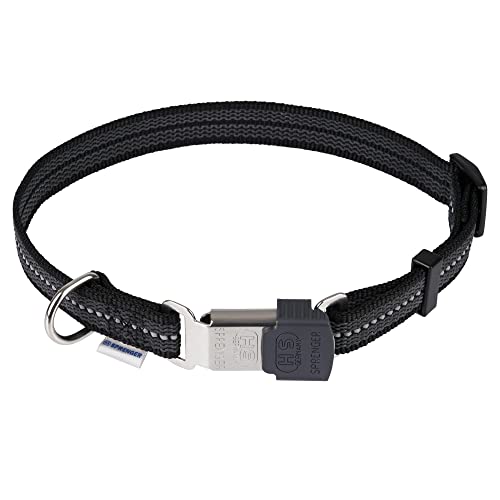 Adjustable Rubberized Reflective Dog Collar for Medium Large Dogs with ClickLock Buckle – Overall Length 16-22 inches (Black)