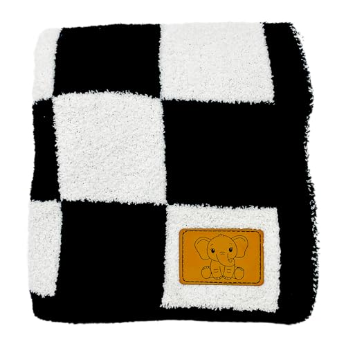 Checkered Dog/Puppy Blanket Soft Microfiber Knitted 28"x40" Washable Pet Throw with Leather Patch for Small to Medium Dogs (Black/White)