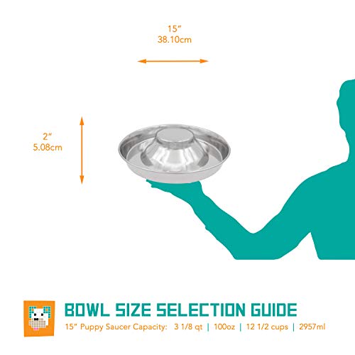 Stainless Steel Puppy Kitten Bowls: Welping Dishes for Weaning Puppies & Kittens, Wide Non-Tip Base, Slow Feeder, 15" (PS-15) - view 2