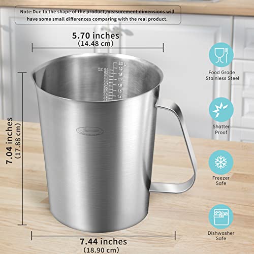 Measuring Cup, [Upgraded, 3 Measurement Scales, Including Cup Scale, ML Scale, Ounce Scale], Newness Stainless Steel Measuring Cup with Marking with Handle, 64 Ounces (2.0 Liter, 8 Cup) (Pack of 2) - view 4